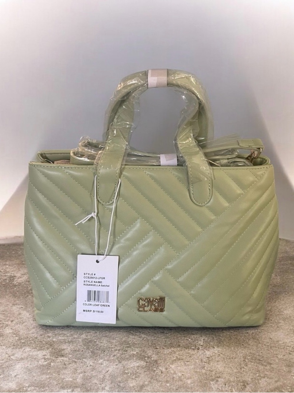 Cavalli Class Rosangella Quilted Crossbody Satchel in Leaf Green NWT